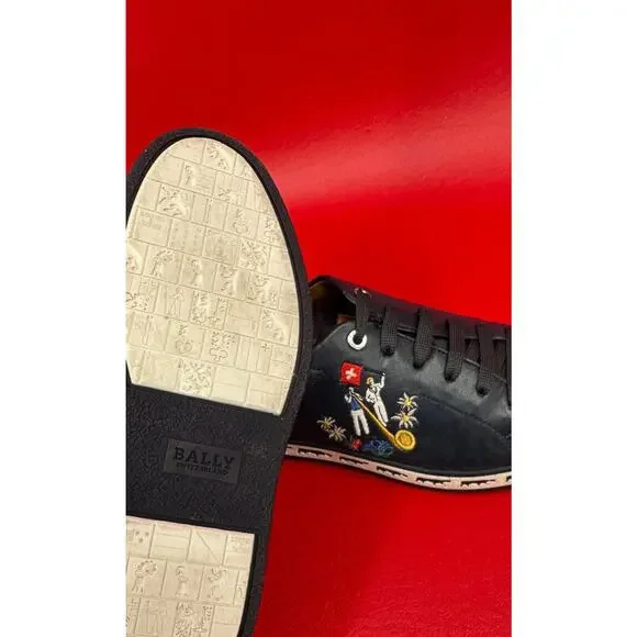 Bally Animal Anistern Navy Blue Leather Low Top Embroidered Sneakers Sz 6 1/2 D